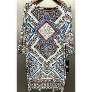 Be Chetta B Dress 16 Black Coral Stretch Knee Boho Mandala‎ Geometric New